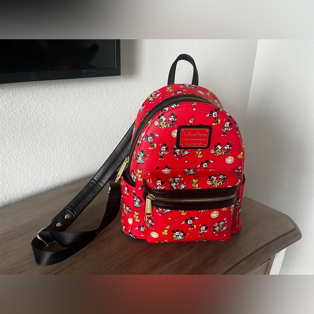 Loungefly Disney Parks Mini Backpack Red Runaway Railway Ride Attraction NWOT